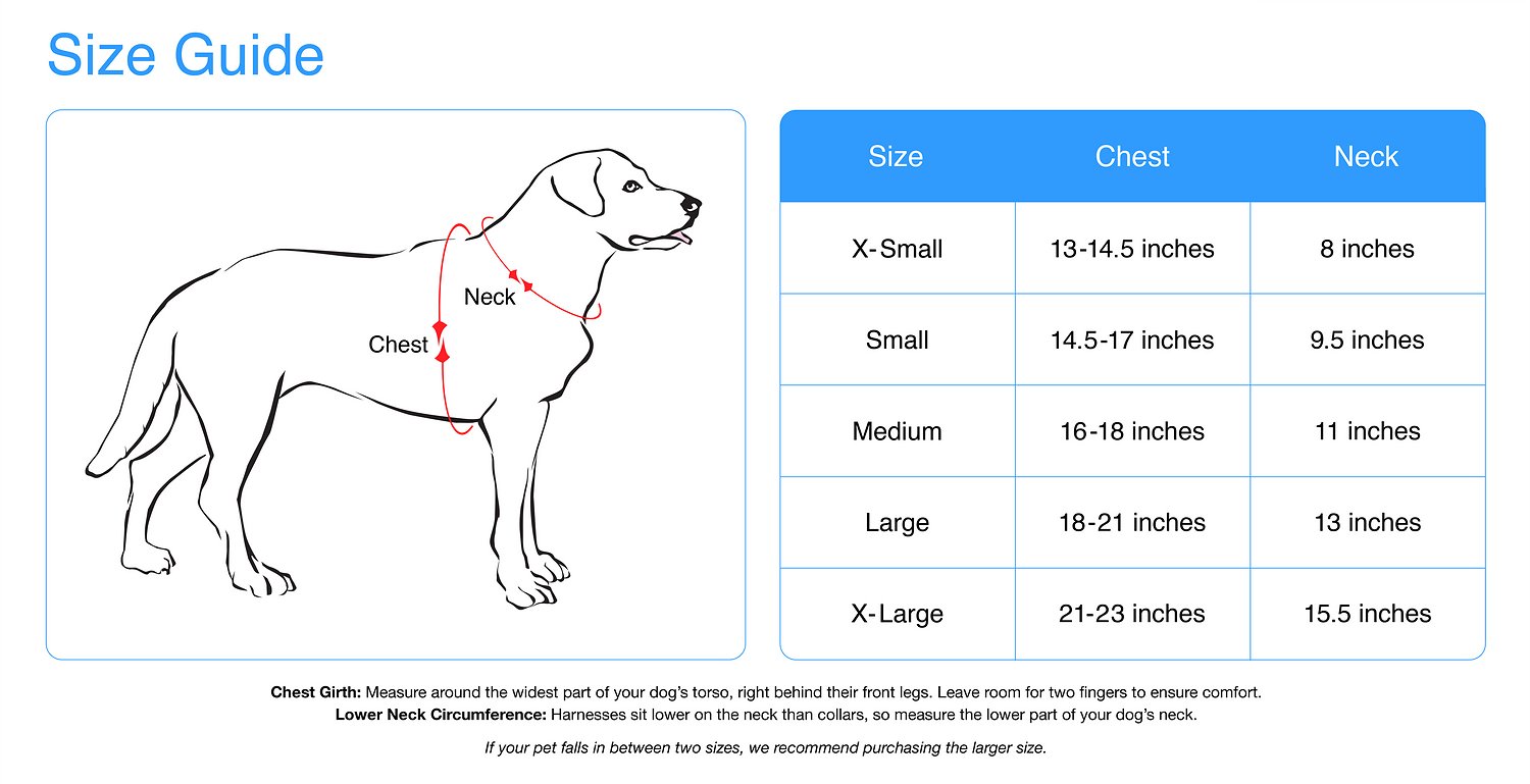 Voyager dog harness size clearance chart