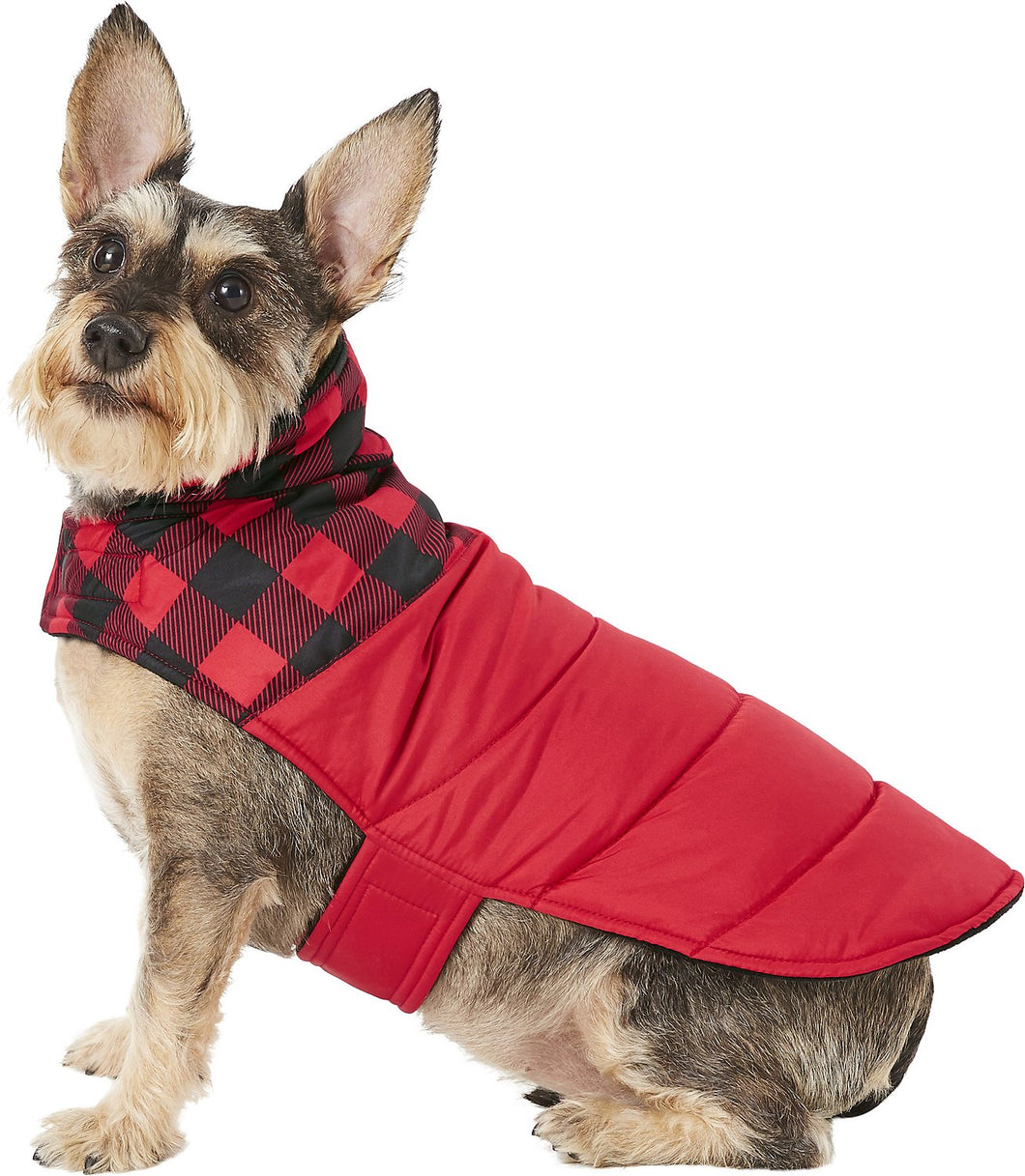 Frisco Boulder Plaid Insulated Dog & Cat Puffer Coat, Pink, Small