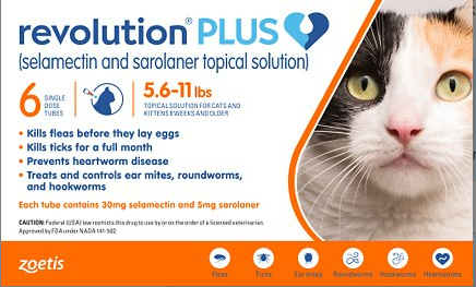 Revolution Plus Topical Solution for Cats, 5.6-11 lbs, (Orange Box)